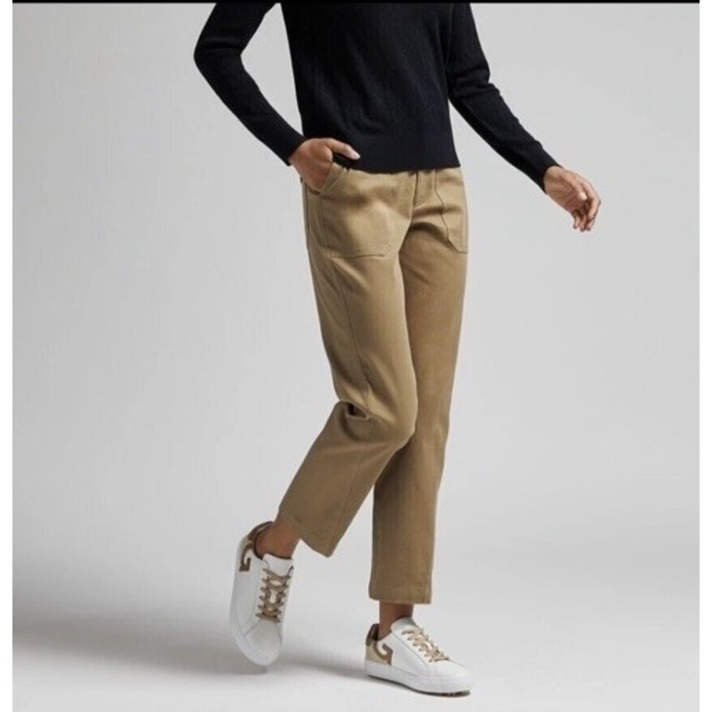 G/Fore Womens High Rise Twill Straight Fit Tan Trouser Pants Sz 4 NWT Prep